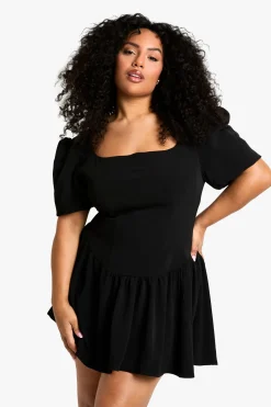 Robe Patineuse pour Grandes Tailles à Encolure Carrée et Ourlet Évasé