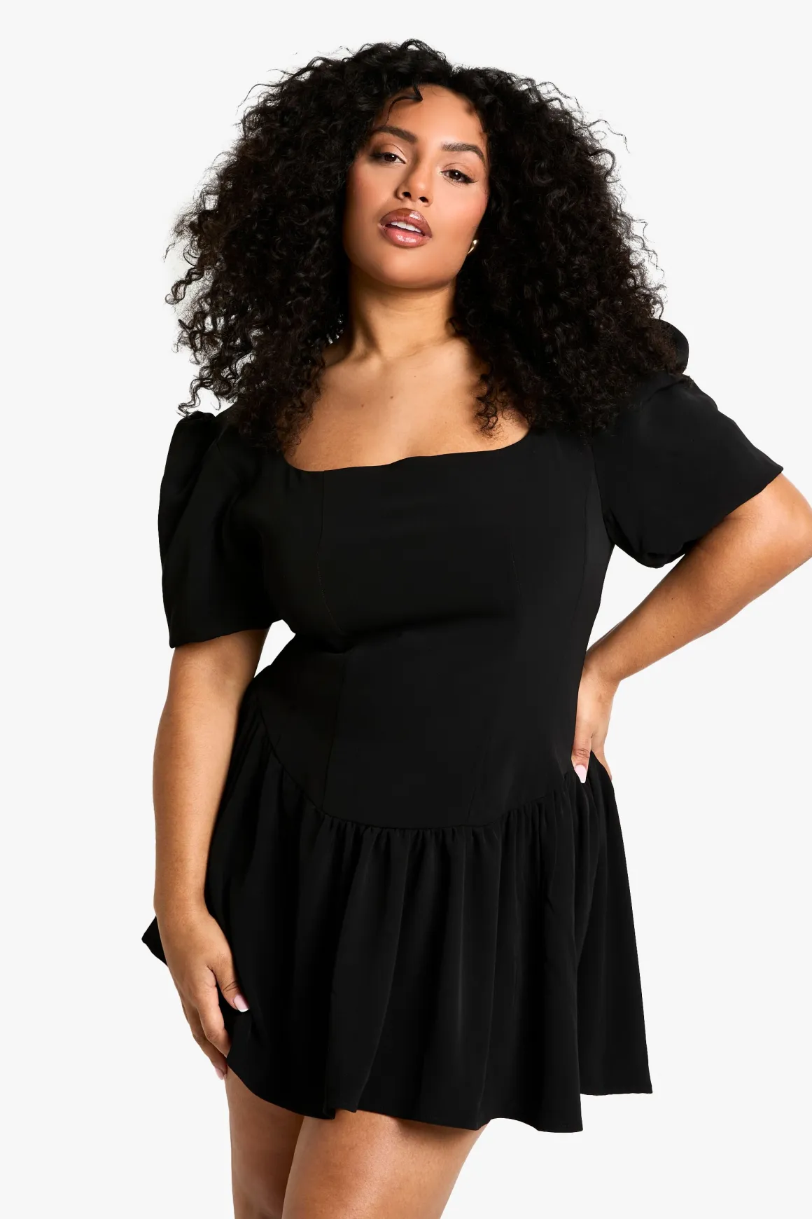 Robe Patineuse pour Grandes Tailles à Encolure Carrée et Ourlet Évasé