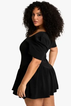 Robe Patineuse pour Grandes Tailles à Encolure Carrée et Ourlet Évasé
