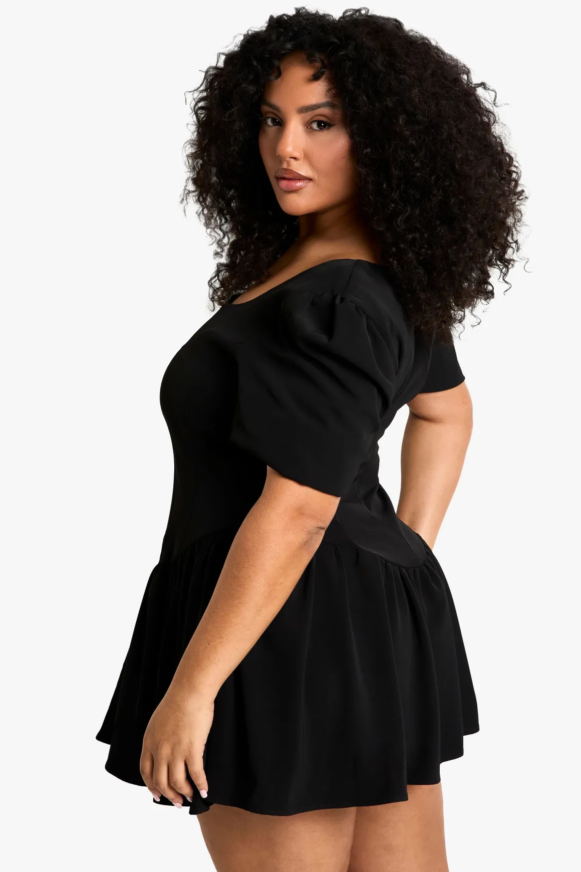 Robe Patineuse pour Grandes Tailles à Encolure Carrée et Ourlet Évasé