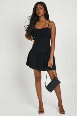 Robe Patineuse Texturée Tissée À Buste Froncé Et Panneau Taille