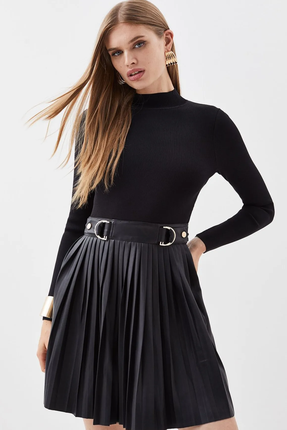 Robe Patineuse Tricotée avec Détails en synthétique