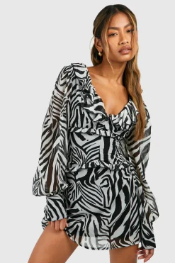 Robe patineuse à volants et imprimé zèbre