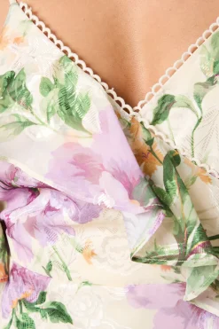 Robe à Épaules Dénudées en Satin Brûlé Floral Petite Taille