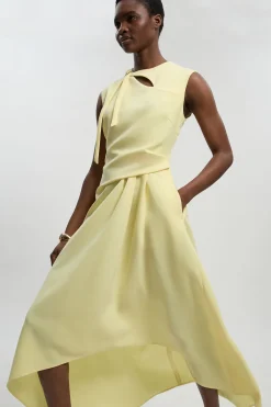 KarenMillen Robe Petite Ajustée À Encolure Drapée Et Jupe Ample Polie<Femme Robes Mi-Longues|Robes