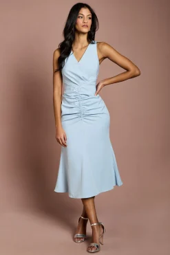 Robe Petite à Col V Froncée