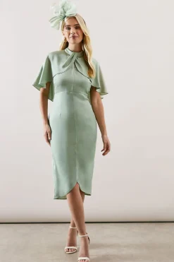 Wallis Robe Petite en Satin à Manches Cape et Décolleté Goutte d'Eau<Femme Robes Mi-Longues|Satin Et Dentelle