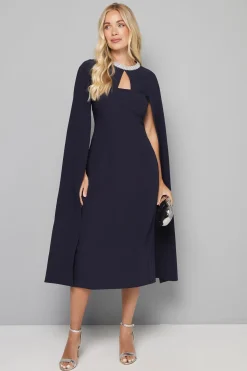 Robe Petite à Manches Cape avec Détails de Coutures Ornementées