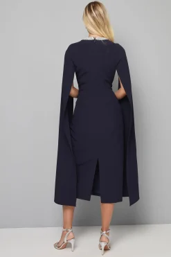Robe Petite à Manches Cape avec Détails de Coutures Ornementées
