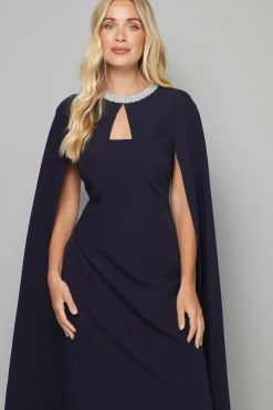 Robe Petite à Manches Cape avec Détails de Coutures Ornementées