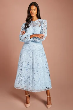 Coast Robe Petite À Manches Longues Avec Empiècements En Dentelle<Femme Robes Mi-Longues|Satin Et Dentelle