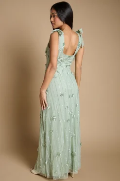 Robe Petite À Épaules Nouées Avec Broderie Florale 3D Linéaire Perlée