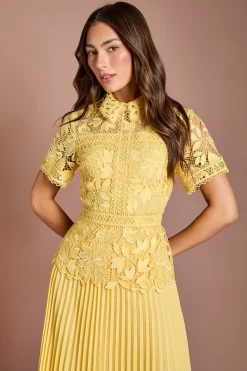 Robe Plissée À Haut En Dentelle