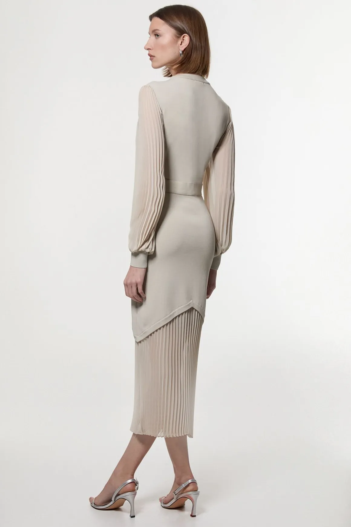 Robe plissée à manches tissées avec synthétique