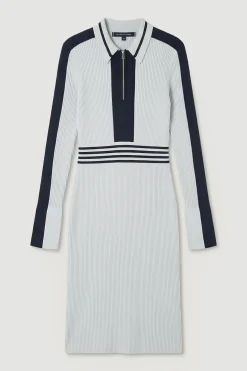 Robe polo midi zippée en tricot côtelé