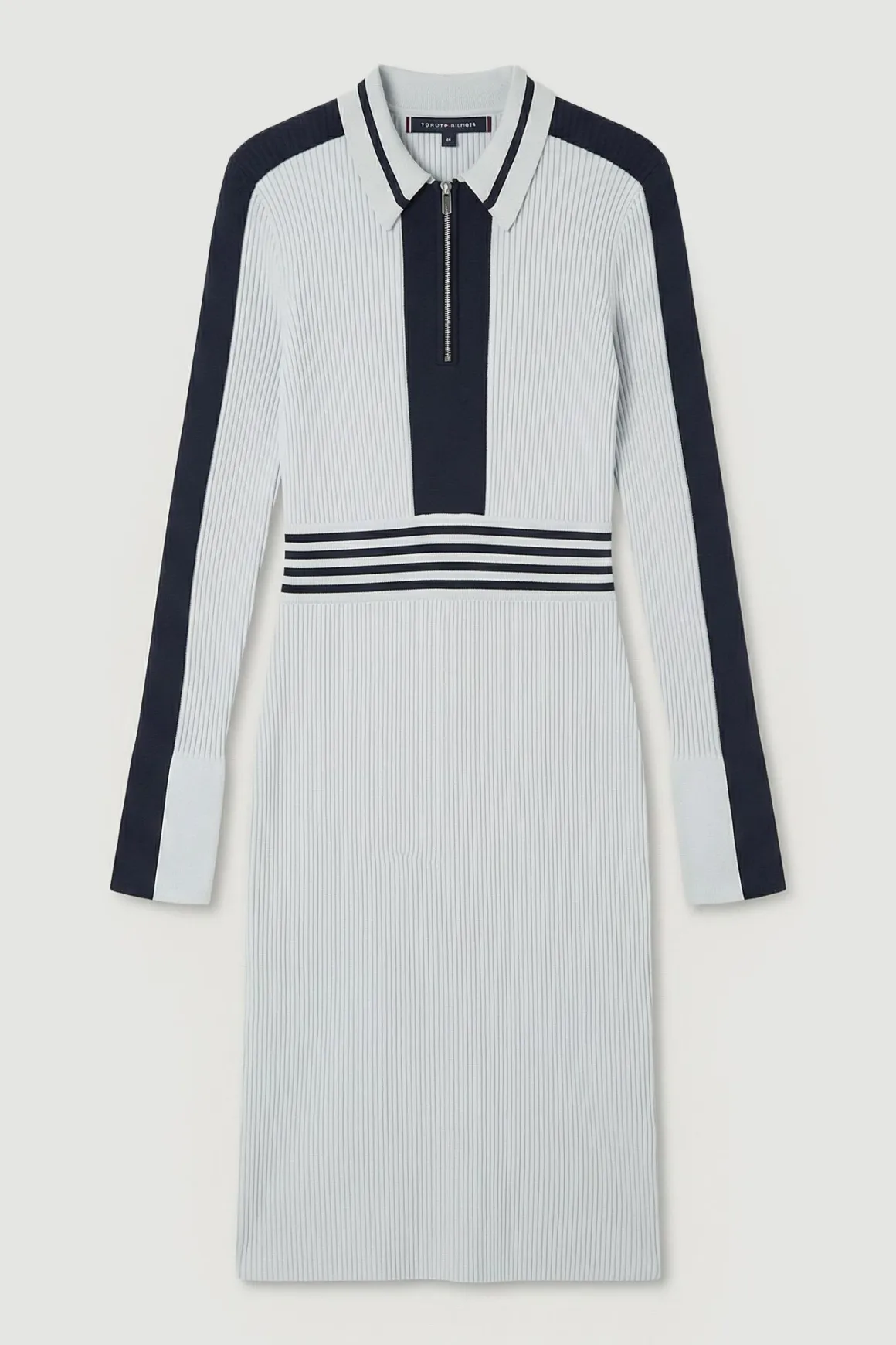 Robe polo midi zippée en tricot côtelé