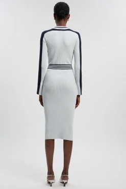 Robe polo midi zippée en tricot côtelé