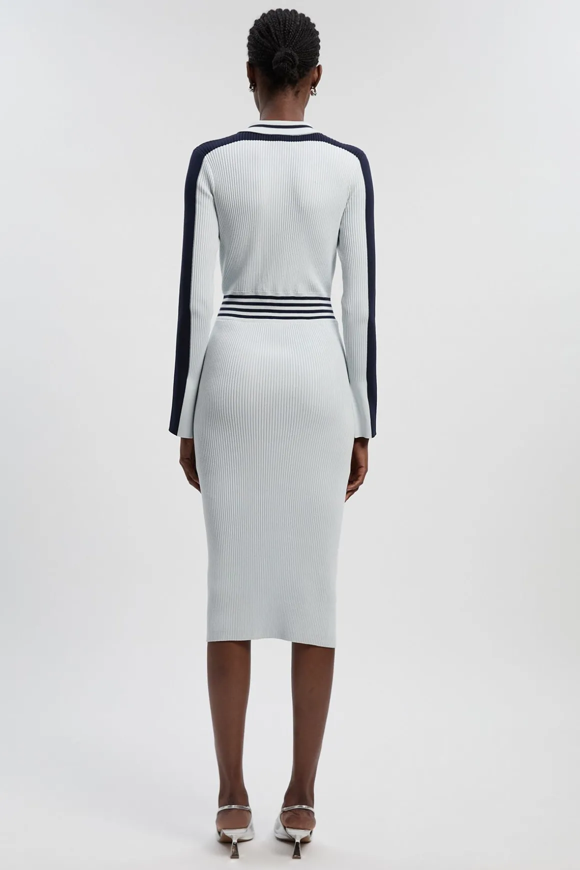 Robe polo midi zippée en tricot côtelé