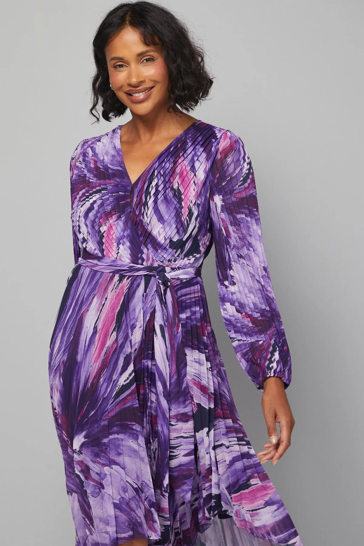 Wallis Robe Portefeuille Asymétrique Plissée à Imprimé Abstrait<Femme Toutes Les Robes|Robes Mi-Longues