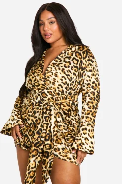 boohoo Robe portefeuille chemise à imprimé léopard avec ceinture nouée<Femme Robes À Manches Longues|Robes