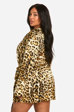 boohoo Robe portefeuille chemise à imprimé léopard avec ceinture nouée<Femme Robes À Manches Longues|Robes