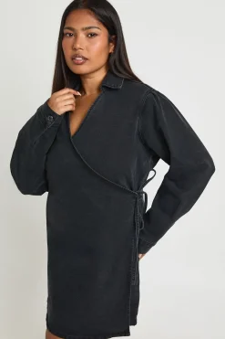 Robe Portefeuille en Denim Grande Taille