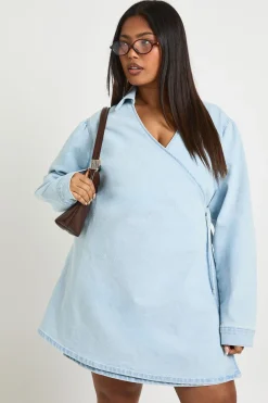 Robe Portefeuille en Denim Grande Taille