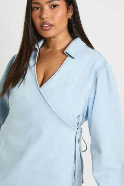 Robe Portefeuille en Denim Grande Taille