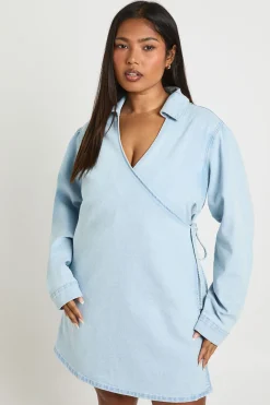 Robe Portefeuille en Denim Grande Taille