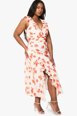 Robe Portefeuille En Mousseline À Volants Et Imprimé Floral