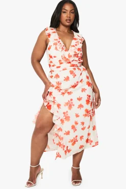Robe Portefeuille En Mousseline À Volants Et Imprimé Floral