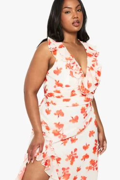 Robe Portefeuille En Mousseline À Volants Et Imprimé Floral