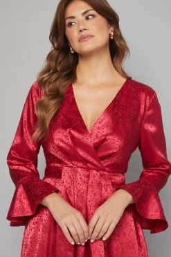 Robe Portefeuille en Satin Jacquard à Volants