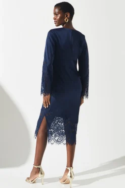 Robe Portefeuille en Satin à Panneaux de Dentelle