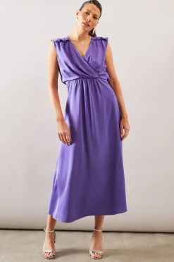 Robe Portefeuille en Satin à Taille Froncée