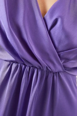 Robe Portefeuille en Satin à Taille Froncée