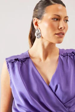 Robe Portefeuille en Satin à Taille Froncée