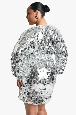 boohoo Robe portefeuille en sequins grande taille<Femme Robes À Manches Longues|Robes