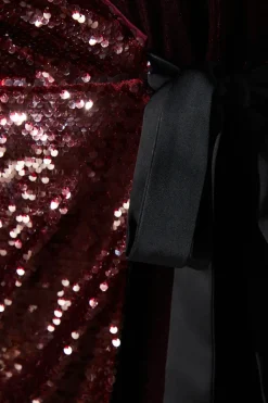 Robe Portefeuille en Velours à Sequins Manches Longues de Soirée