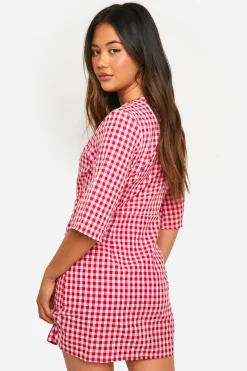 Robe portefeuille en vichy texturée