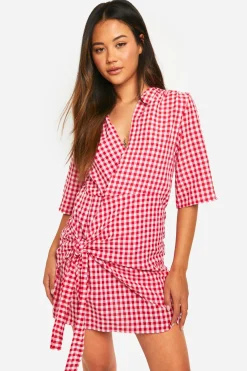 Robe portefeuille en vichy texturée