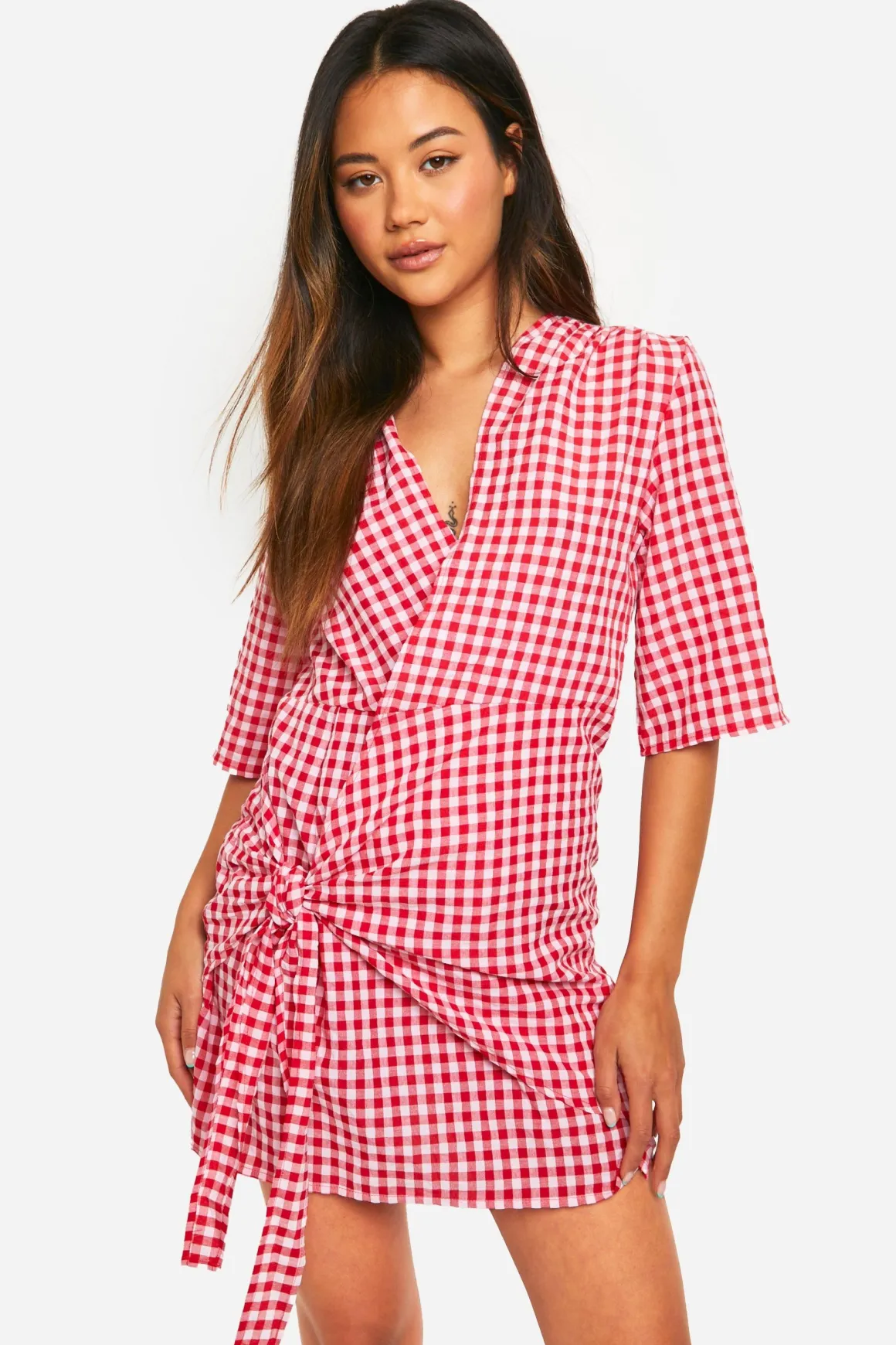 Robe portefeuille en vichy texturée