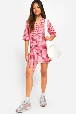Robe portefeuille en vichy texturée