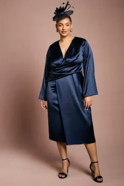 Coast Robe Portefeuille Grande Taille En Satin Avec Manches Évasées<Femme Robes Mi-Longues|Satin Et Dentelle