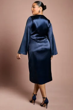 Coast Robe Portefeuille Grande Taille En Satin Avec Manches Évasées<Femme Robes Mi-Longues|Satin Et Dentelle