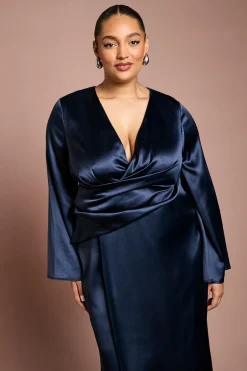 Coast Robe Portefeuille Grande Taille En Satin Avec Manches Évasées<Femme Robes Mi-Longues|Satin Et Dentelle