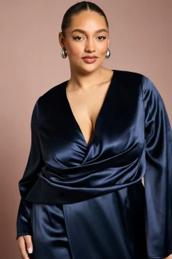 Coast Robe Portefeuille Grande Taille En Satin Avec Manches Évasées<Femme Robes Mi-Longues|Satin Et Dentelle