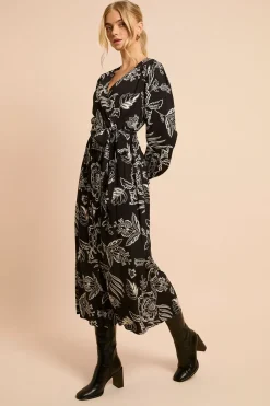 Robe Portefeuille À Imprimé Floral Monochrome