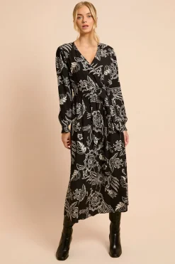 Robe Portefeuille À Imprimé Floral Monochrome