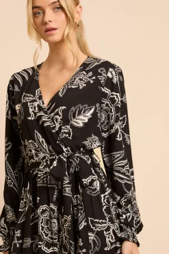 Robe Portefeuille À Imprimé Floral Monochrome